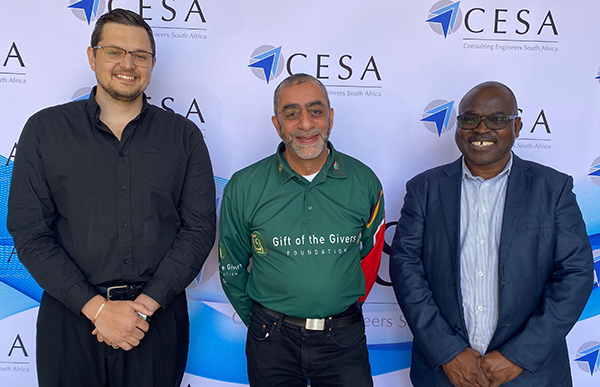 Jean Gerber YPF Western Cape Chairperson Gift of the Givers founder Dr Imtiaz Sooliman and Godfrey Ramalisa Stakeholder Liaison Manager at CESA