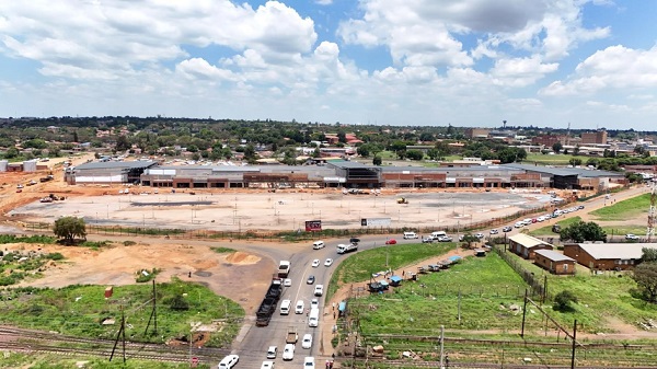 Aerial front view of the construction progress at Jumbo Mall