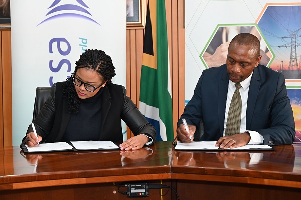 From left Mpho Mookapele CEO EWSETA and Loyiso Tyabashe CEO Necsa signing the MoU