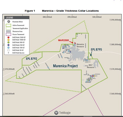 Thick uranium mineralisation intersected at Marenica
