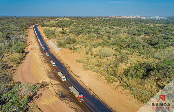 A convoy of transport trucks loaded with Kamoa Coppers concentrate departing the Kamoa Kakula Mine on their way to the port of Durban South Africa